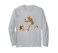 Funny Pug Dog Halloween Steal Bone Skeleton Chase Spooky Pug Manche Longue
