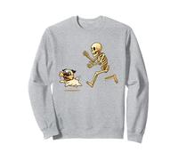 Funny Pug Dog Halloween Steal Bone Skeleton Chase Spooky Pug Sweatshirt