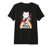 Funny Punk Rock Cat Rock and Roll Guitare Music Rock Band T-Shirt Haut de Gamme