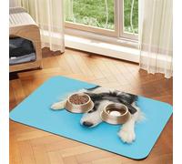 Funny Puppy Dog Border Collie Blue Background,Waterproof Pet Feeding Mat,PU Leather Placemats for Cat Dog Water Bowl,Food Mats,40x60cm