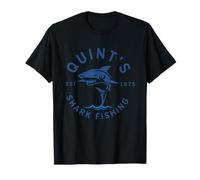 Funny Quints Shark Fishing Vintage Rétro T-Shirt Noir S Unisex T-Shirt Coupe Classique Manche Courte Col En Forme De Trou De Serrure Léger Imported