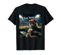 Funny Raccoon Ballfield Softball Mom Coffee I Live Here Now T-Shirt