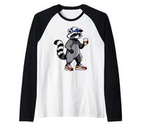 Funny Raccoon, Common Raccoon Drinking Coffee Manche Raglan