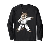 Funny Raccoon Doing Karate Samurai Ninja Raccoon Manche Longue