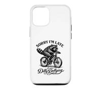 Funny Raccoon Riding Bicycle Sorry I'm Late Dilly Dallying Coque pour iPhone 12/12 Pro
