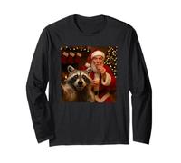 Funny Raccoon Selfie with Santa Eating Cookies and Drinking Manche Longue