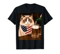 Funny Ragdoll Cat Drinking Beer 4th of July T-Shirt