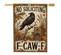 Funny Raven Drapeau de maison d'automne avec citation No Soliciting 71,1 x | Citation humoristique, drapeau de pelouse, feuilles d'automne, haut-parleur rustique, thème récolte, décoration de jardin