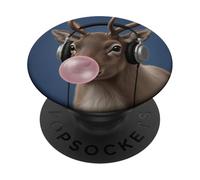 Funny Reindeer Music Lover Bubblegum Zoo Garçons Filles Enfants PopSockets PopGrip Adhésif