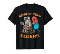 Funny Retro Meme Respect Your Elders Gamer Jeu vidéo T-Shirt Graphique avec Valeur, Homme, Noir, S