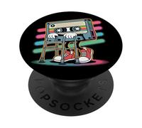Funny Retro Old Cassette Tape Cartoon with Walker Nostalgie PopSockets PopGrip Adhésif