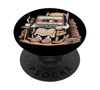 Funny Retro Old Cassette Tape Cartoon with Walker Nostalgie PopSockets PopGrip Adhésif