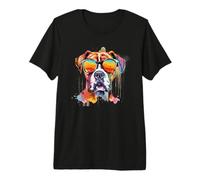Funny Retro Vintage Bright Sunglasses Watercolor Boxer Lover T-Shirt Haut de Gamme