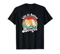 Funny Retro Vintage Life is Better Russian Borzoi Dog Lover T-Shirt