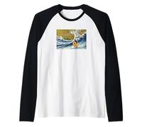 Funny Retro Vintage Surfing A Wave Golden Retriever Lover Manche Raglan