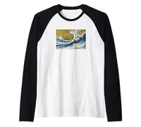 Funny Retro Vintage Surfing A Wave Russian Borzoi Dog Lover Manche Raglan