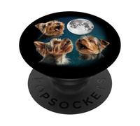Funny Retro Vintage Three 3 Moon Howling Yorkshire Terrier PopSockets PopGrip Adhésif