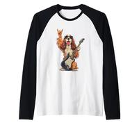 Funny Rock Dog Cocker Spaniel Guitare Player Design Manche Raglan
