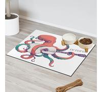 Funny Rock Tapis d'alimentation en forme de pieuvre pour chat et chien Tapis d'alimentation absorbant Nti-Slip Contiennent les déversements, protège les sols, 30,4 x 50,8 cm