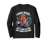 Funny Rooster Coffee Grumpy Morning Chicken Humour Tee Manche Longue