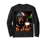 Funny Rottweiler Drinking Beer Meme 4th of July American Manche Longue