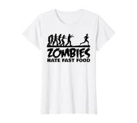 Funny Runner Zombie Chase Les Zombies détestent la Restauration Rapide T-Shirt Graphique avec Valeur, Femme, Blanc, M