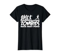 Funny Runner Zombie Chase Les Zombies détestent la Restauration Rapide T-Shirt Graphique avec Valeur, Femme, Noir, M