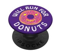 Funny Running Saying with Sweet Graphic Will Run for Donuts PopSockets PopGrip Adhésif