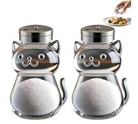 Funny Salt and Pepper Glass Bottle, Cute Animal Cat and Dog Glass Spice Containers with Stainless Steel Lids, Clear Seasoning Dispenser Jars for Kitchen Cooking BBQ Camping, Picnic (Cats)