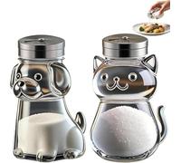 Funny Salt and Pepper Glass Bottle, Cute Animal Cat and Dog Glass Spice Containers with Stainless Steel Lids, Clear Seasoning Dispenser Jars for Kitchen Cooking BBQ Camping, Picnic (Cat+Dog)