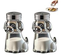 Funny Salt and Pepper Glass Bottle, Cute Animal Cat and Dog Glass Spice Containers with Stainless Steel Lids, Clear Seasoning Dispenser Jars for Kitchen Cooking BBQ Camping, Picnic (Dogs)