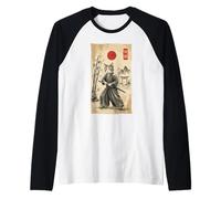Funny Samurai Cat Warrior Japanese Ukiyo-e Ink Wash Painting Manche Raglan