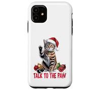 Funny Santa Cat Talk to The Paw empêtré dans la lumière de Coque pour iPhone 11