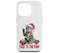 Funny Santa Cat Talk to The Paw empêtré dans la lumière de Coque pour iPhone 13 Pro