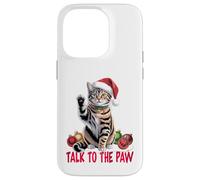 Funny Santa Cat Talk to The Paw empêtré dans la lumière de Coque pour iPhone 14 Pro