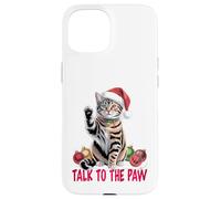 Funny Santa Cat Talk to The Paw empêtré dans la lumière de Coque pour iPhone 15