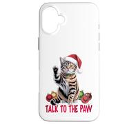 Funny Santa Cat Talk to The Paw empêtré dans la lumière de Coque pour iPhone 16 Plus