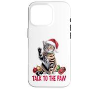 Funny Santa Cat Talk to The Paw empêtré dans la lumière de Coque pour iPhone 16 Pro