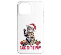 Funny Santa Cat Talk to The Paw empêtré dans la lumière de Coque pour iPhone 16 Pro Max