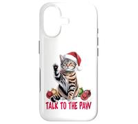 Funny Santa Cat Talk to The Paw empêtré dans la lumière de Coque pour iPhone 17