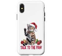 Funny Santa Cat Talk to The Paw empêtré dans la lumière de Coque pour iPhone X/XS