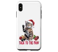 Funny Santa Cat Talk to The Paw empêtré dans la lumière de Coque pour iPhone XS Max