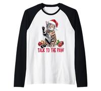 Funny Santa Cat Talk to The Paw empêtré dans la lumière de Manche Raglan