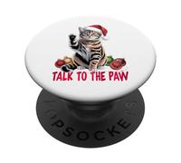 Funny Santa Cat Talk to The Paw empêtré dans la lumière de PopSockets PopGrip Adhésif