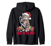 Funny Santa Cat Talk to The Paw empêtré dans la lumière de Sweat à Capuche