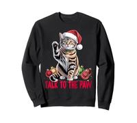 Funny Santa Cat Talk to The Paw empêtré dans la lumière de Sweatshirt