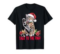 Funny Santa Cat Talk to The Paw empêtré dans la lumière de T-Shirt