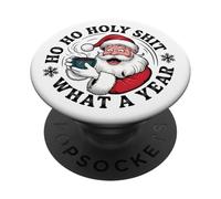Funny Santa Coffee Christmas - Ho Ho Holy Wow Wow Wow What a Year PopSockets PopGrip Adhésif