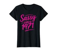 Funny Sassy Since 1971 Retro Mama Wife Sass Queen Hot Pink T-Shirt