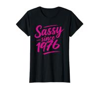 Funny Sassy Since 1976 Retro Mama Wife Sass Queen Hot Pink T-Shirt